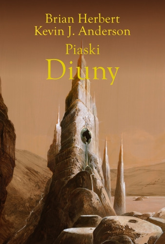 Okładka polskiego wydania Piasków Diuny. Ilustracja na okładce jest
surrealistyczna, pokazując wysmukłą skałę płynnie przechodzącą w
znajdujący się na jej szczycie zamek, otoczony równie wysmukłymi
wieżami.